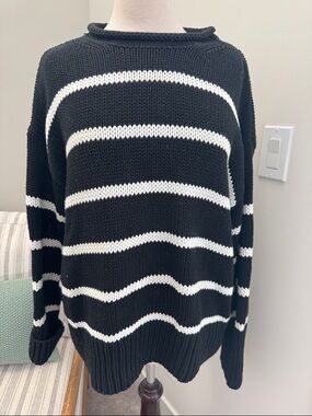 La Ligne Black and White Striped Crewneck Sweater